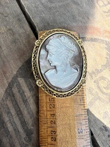 Vintage Cameo  Pin Pendant MOP Mother Of Pearl  2” Tall - Picture 1 of 12