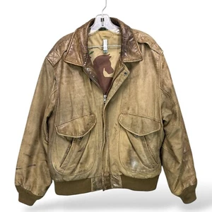 Vintage Hunt Club Mens Jacket 44R Distressed Leather Bomber Brown Horse Lined - Picture 1 of 23