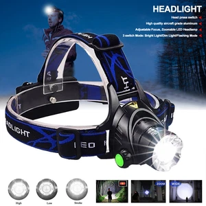 Bright 350000LM LED Headlamp Headlight Head Zoom Torch Rechargeable Camping - Picture 1 of 18