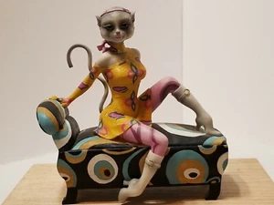 MARGARET LE VAN CALLEJEROS GATOS 6" X 6" EXUBERANTE POSE RETRO SEXY HECHA A MANO - Imagen 1 de 7