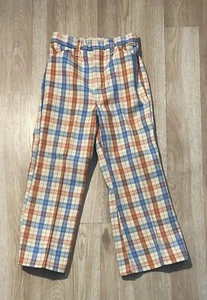 Sears Toughskins Blue, Beige & Orange Plaid Bell Bottoms Size 6 - Picture 1 of 7