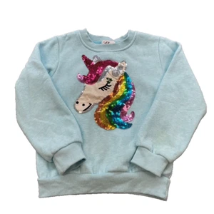 Lola + The Boys Rainbow Unicorn Sequin Applique Sweatshirt Girls 8 Blue School - Picture 1 of 9