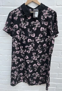 New Atmosphere Dress UK 20 Black Floral Collared Floaty - Picture 1 of 3