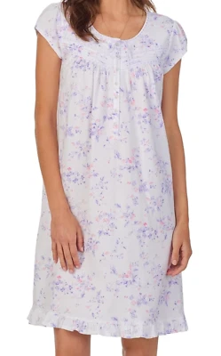 Nuevo con etiquetas $64 Camisón Eileen West Lila/Rosa Floral 100% ALGODÓN TEJIDO Mangas Gorra M Foto 1 de 4