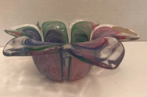 Murano Glassware Crystal Clear Multi-Swirl Flower Art Glass Bowl Tealight  Italy - Picture 1 of 10