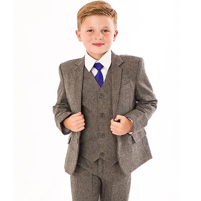 Niños Trajes Traje de Boda 5 piezas Tweed Chaleco Traje Página Niño Formal Fiesta Gris  Foto 1 de 4