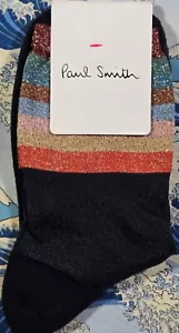 Paul Smith Women Italian Socks Hatty Lurex Sheer Black K808 One Size Cotton Mix - Picture 1 of 6