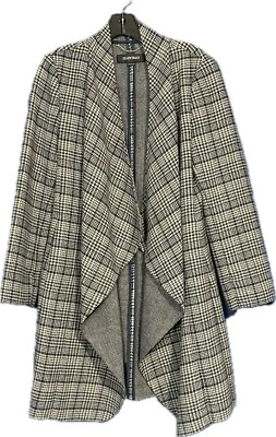 New Ellen Tracy Women’s XS Wool Open Front Coat Navy Cream Houndstooth  Pockets - Image 1 of 4