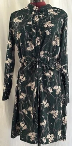 Temt Women’s Dress Size 14 Dark Green Floral Career Office Professional Preppy - Picture 1 of 22
