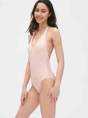 Traje de baño de una pieza halter acanalado de cuarzo rosa Gap para mujer talla L grande nuevo con etiquetas Foto 1 de 4