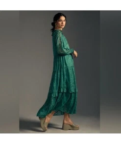Anthropologie Marais Maxi Dress Green Sz XL Petite Pre Owned  - Picture 1 of 14