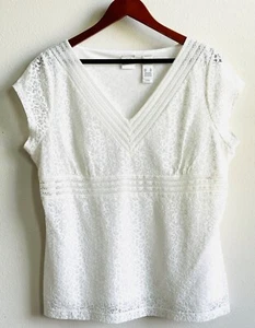 Emma James size XL White Lace Seaside Retreat V-Neck Blouse with Short Sleeves - Picture 1 of 14