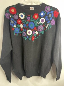 Vintage Floral Embroidered Sweater Lambswool Angora Oversized Boho Bleyle XL - Picture 1 of 8