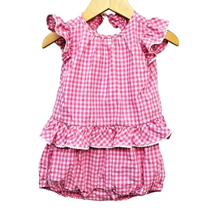 Pagliaccetto intero Ralph Lauren bambina 6 m bianco gingham rosa bubble - Foto 1 di 7