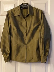 Valerie Stevens Silk Womens Sz 4 Blouse Shirt Long Sleeve Brownish Green/Yellow - Picture 1 of 9