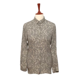 Womens Chiffon Shirt Beige Floral Striped Button Up Medium Dressy Blouse Top - Picture 1 of 7