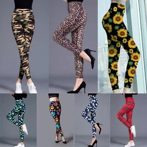 Women Ladies Printed Leggings Full Length Stretchy Trouser Casual Pants Jeggings - Picture 1 of 102