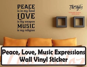 Peace, Love, and Music Life Expressions Wall Vinyl Sticker - Picture 1 of 4