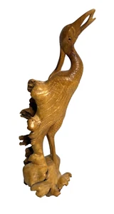 Vintage Buchsbaum Holz Wurzel handgeschnitzt Reiher Kranich Skulptur 12,5" hoch MCM Art Deco - Bild 1 von 11