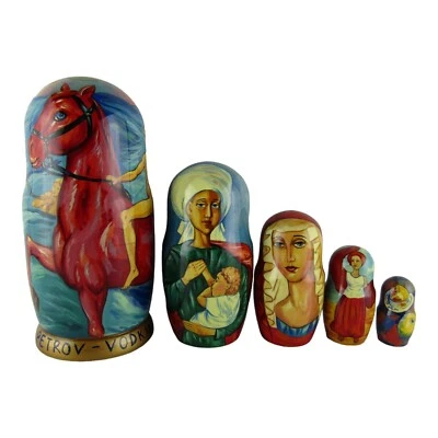 Nesting Dolls 7" 5 Piece, Petrov Vodkin Artist Hand Made Russian Matryoshka - Image 1 of 4