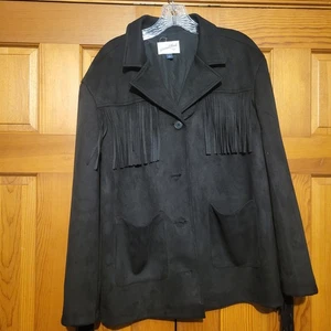 Universal Thread Jacke Damen (S) schwarz Wildlederimitat Fransen Western Boho Knopf - Bild 1 von 5