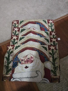 Vintage Gobelin Weihnachten Tischsets 4er Set Weihnachtsmann gewebt Geschenke 90er - Bild 1 von 1