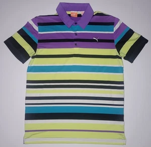 Puma Mens Multicolored Striped Short Sleeve Golf Polo Size Medium - Picture 1 of 14
