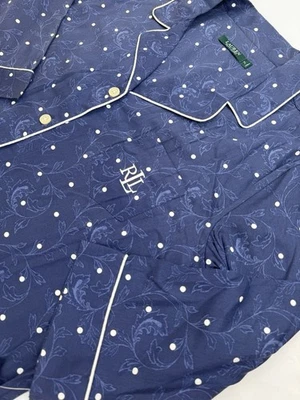 NEW Lauren Ralph Lauren Pajama Gown Monogram Blue Polkadots Paisley Womens XL - Image 1 of 4