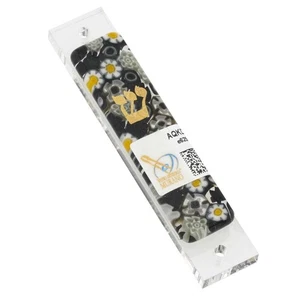 Glass Of Venice Murano Glass Mezuzah Cover Jewish Gift - Black and White Millefi - Picture 1 of 5