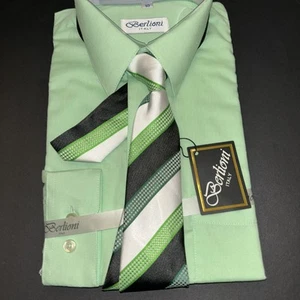 BERLIONI Italy Size Boys 10 L Green Dress Shirt With Tie & Hanky NWT Long Sleeve - Picture 1 of 4