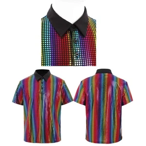 Boys Shirt Buttons Tops Jazz Tee Costume Casual Halloween Daily Streetwear 70s - Picture 1 of 17