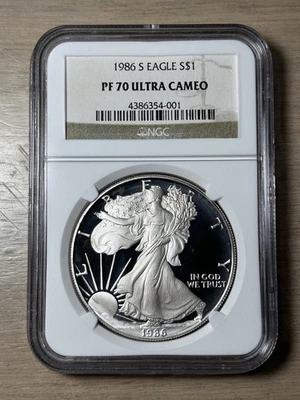 1986 S Proof American Silver Eagle S$1 NGC PF70 Ultra Cameo - Image 1 of 4
