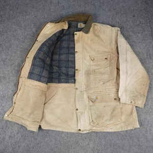 Vintage Carhartt Jacket Mens 2XL Tan Blanket Lined Duck Chore Coat C52 90s READ - Picture 1 of 18