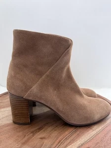 Soludos Boots Womens Size 9 Tan Suede Ankle Booties Side Zip Stacked Block Heel - Picture 1 of 9