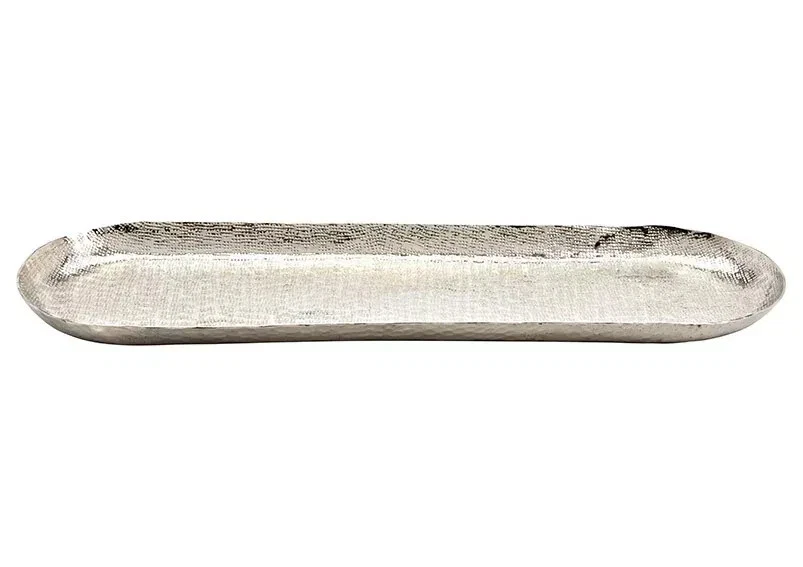 Dekotablett Tablett silberfarben länglich oval Metall  63 cm in Hammerschlagopti - Bild 1 von 1