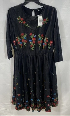 Torrid Womens Black Solid Floral Embroidered Midi Dress Size 00 Nwt Rayon Spdx - Image 1 of 4