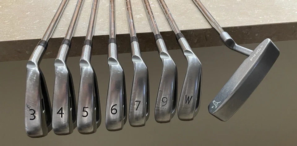 PING S58 Irons (7 golf clubs: 3-PW: NO 8 iron) AND PING 1990s Anser 2 putter - Image 1 of 4