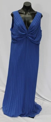 Marina Women's Knotted Front Pleated Chiffon Maxi Gown LB3 Royal Blue Size XL - Image 1 of 4
