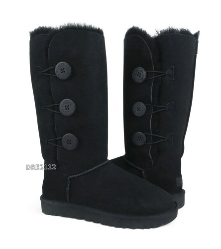Stivali UGG Bailey Button Triplet II neri in pelliccia scamosciata da donna taglia 11 *NUOVI*