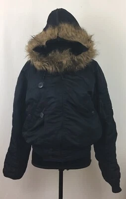 Alpha Industries Inc Full Zip Navy Blue Button Coat Parka Hooded Small - Image 1 of 4