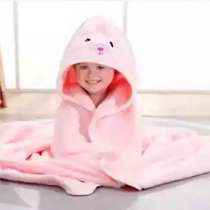 Ultra-Soft Microfiber Hooded Baby Towel & Robe - Unisex - 31.5"x31.5" - Pink - Picture 1 of 20