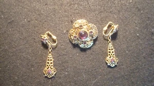 Vintage Antik - Strass - Brosche - Aufsteck Ohrring Set - Sauber - Bild 1 von 6