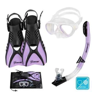 Seavenger Kids Dry Top Snorkel Mask Fins Bag Travel Set - Soft Lavender - XS - Picture 1 of 2