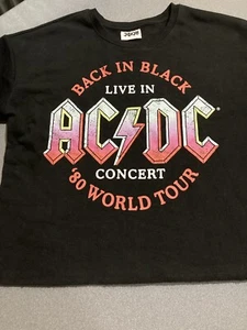 Art Class Girls XL Size 14 Back in Black ACDC 80’s World Tour Cropped Sweatshirt - Picture 1 of 7