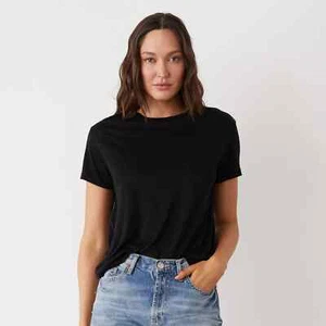 $78 NWT Monrow Cotton Modal Vintage Crew T Shirt Sz XS Black - Picture 1 of 6