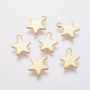 LOT de 6 PENDENTIFS BRELOQUE ETOILES DORE 10x8,5MM ACIER INOX HYPOALLERGENIQUE - Foto 1 di 2
