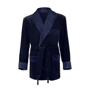 Giacca Smocking Uomo, Giacca di Velluto Blu, Design Babbo Trapuntato, Cappotto da Sera - Foto 1 di 3