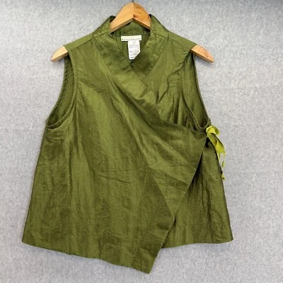 Bryn Walker Women's Medium Koryo Vest Moss Green Nylon Blend Shimmer Tie Fairy - Image 1 of 4