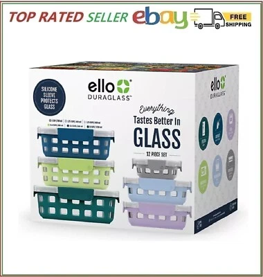 Ello DuraGlass 12 peças conjunto de armazenamento de alimentos de vidro mangas de silicone tampas herméticas - Imagem 1 de 4