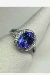 3,85 ct Ovalschliff natürlicher Saphir & Diamant Ehering 14 K Weißgold massiv - Bild 1 von 5